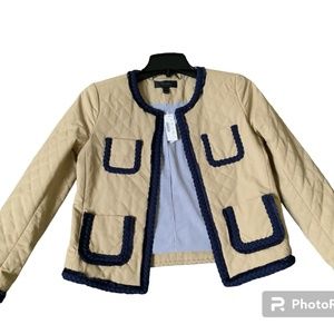 New J. Crew Quilted Tan with Navy Trim Jacket